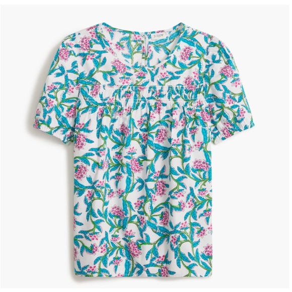 J. Crew Tops - NWT J. Crew Puff Sleeve Top in White Frosted Aqua Pink Size Medium Cotton Blouse